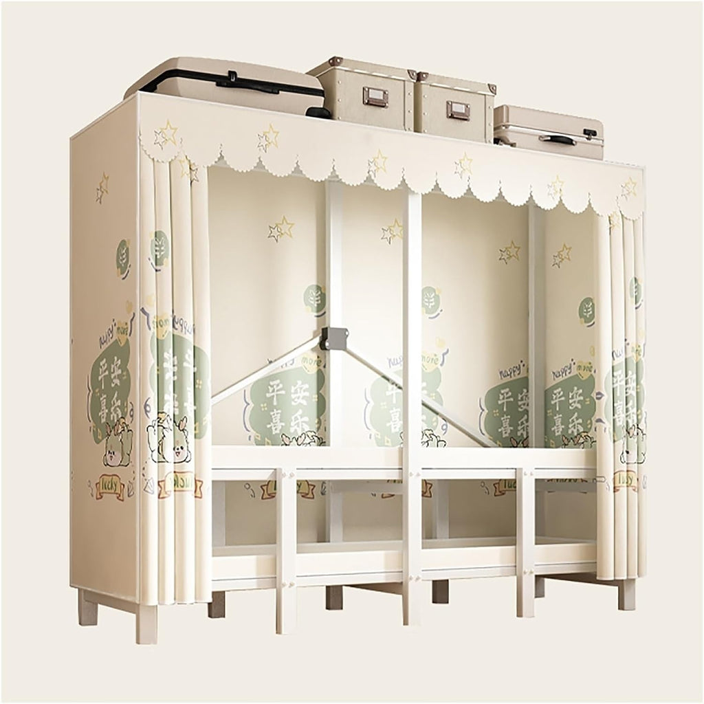 Foldable Clothes Hanger With Cover, Portable Metal Wardrobe Closets, One-Piece Folding Base, Metal Clothing Rack Cotton Cover, Garment Rack With Hanging Rods(Yellow2,190cm/74.8inch)