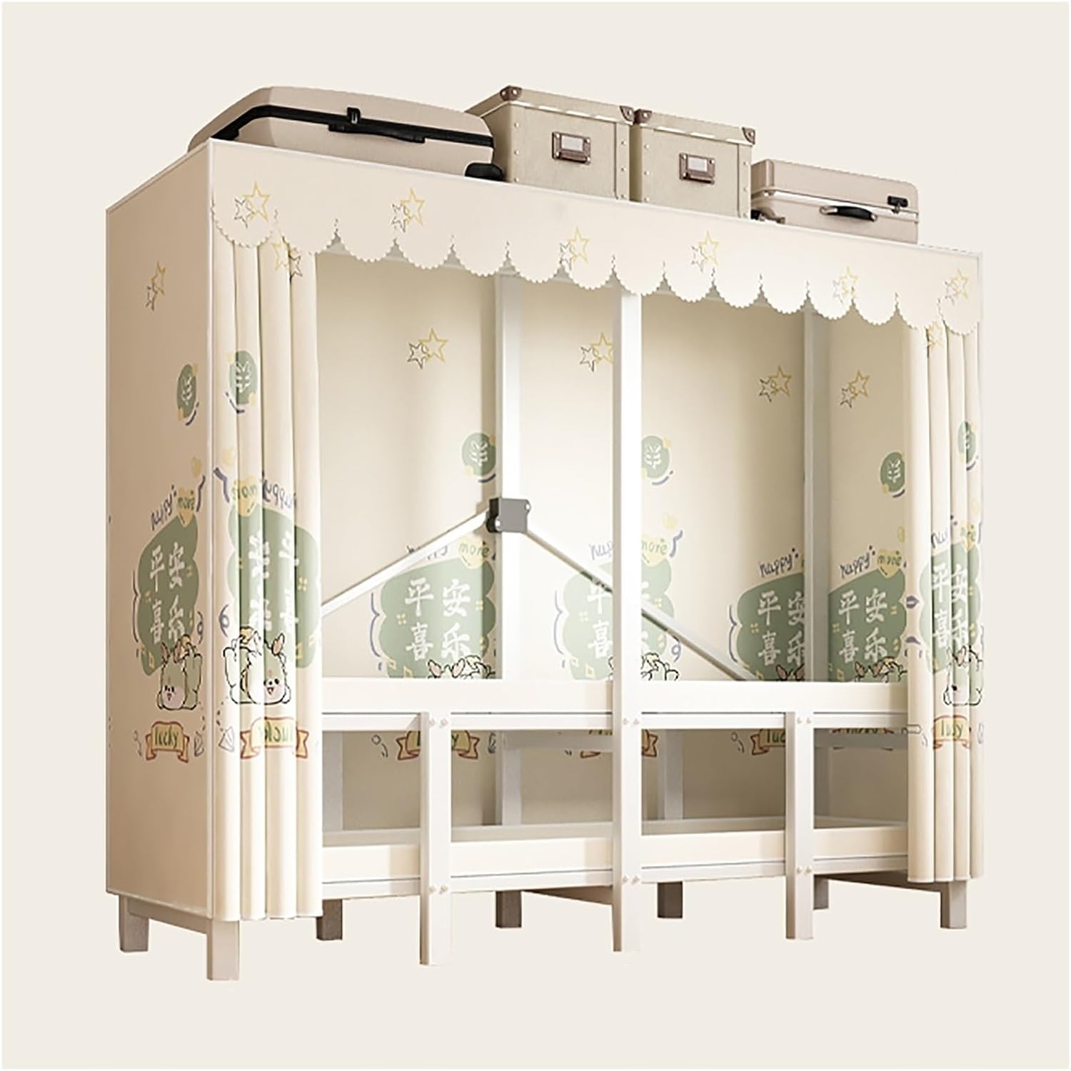 Foldable Clothes Hanger With Cover, Portable Metal Wardrobe Closets, One-Piece Folding Base, Metal Clothing Rack Cotton Cover, Garment Rack With Hanging Rods(Yellow2,190cm/74.8inch)