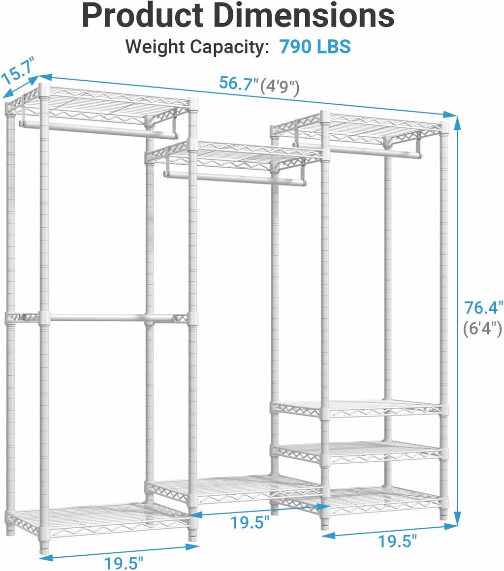 VIPEK V5 Medium Portable Closet Wardrobe Heavy Duty Clothes Rack, Freestanding Closet Metal Clothing Rack with 4 Hang Rods & 8 Shelves, Adjustable Custom Closet Rack, 56.7' Lx15.7 Wx76.4 H, White