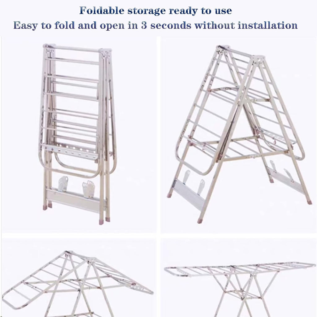 Standing Clothes Hanger, Drying Rack Clothing Foldable Small, Collapsible Garment Racks for Hanging Clothes, for for Bed Linen, Clothing, Socks, Scarves Coat Rack Stand (150cm)