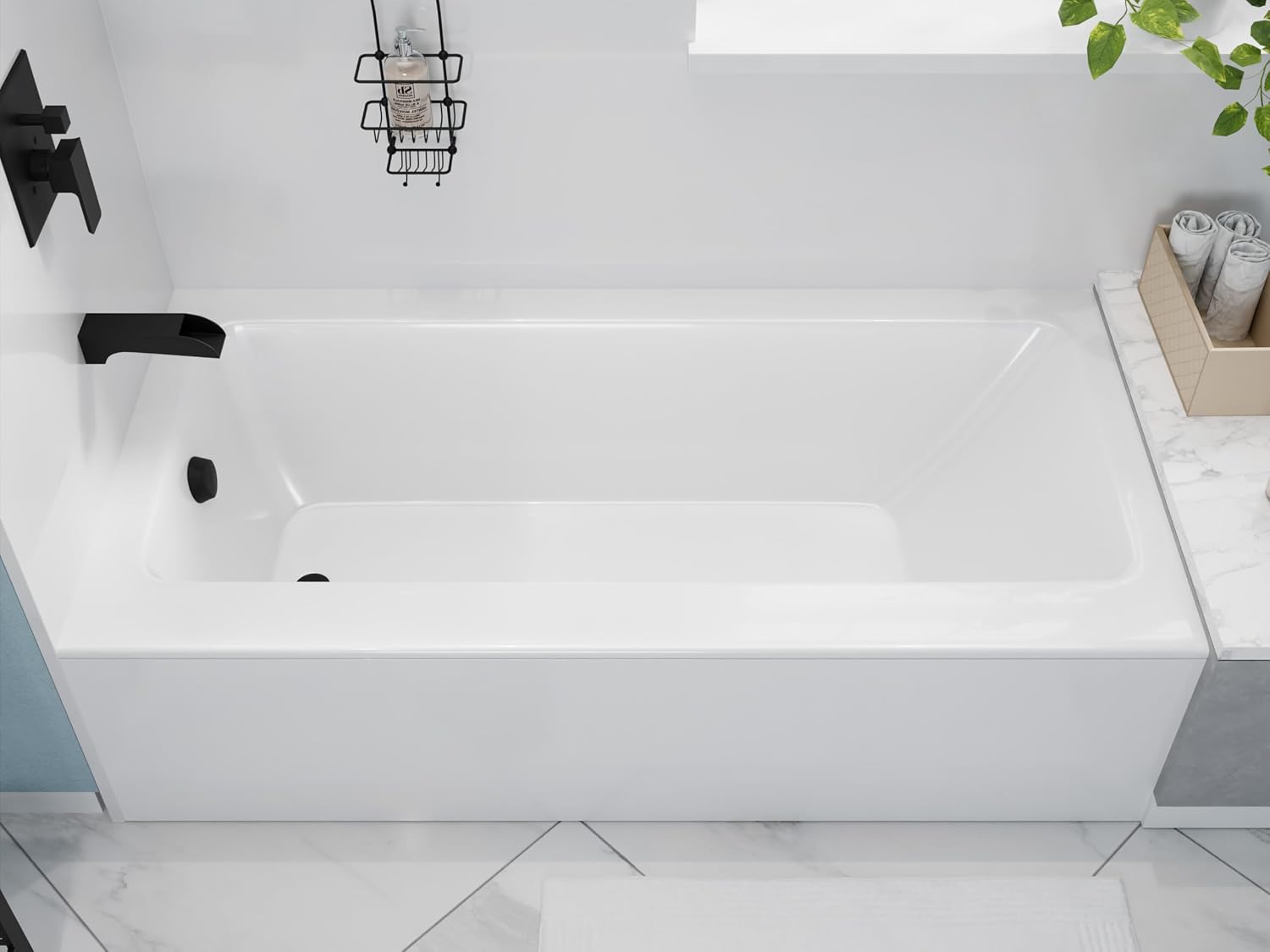 ANZZI 30' x 60' Soaker Alcove Drop-In Bathtub with Built-In Flange, Predrilled Drain & Overflow Holes in Glossy Ultra White - AZ3060SHL-16