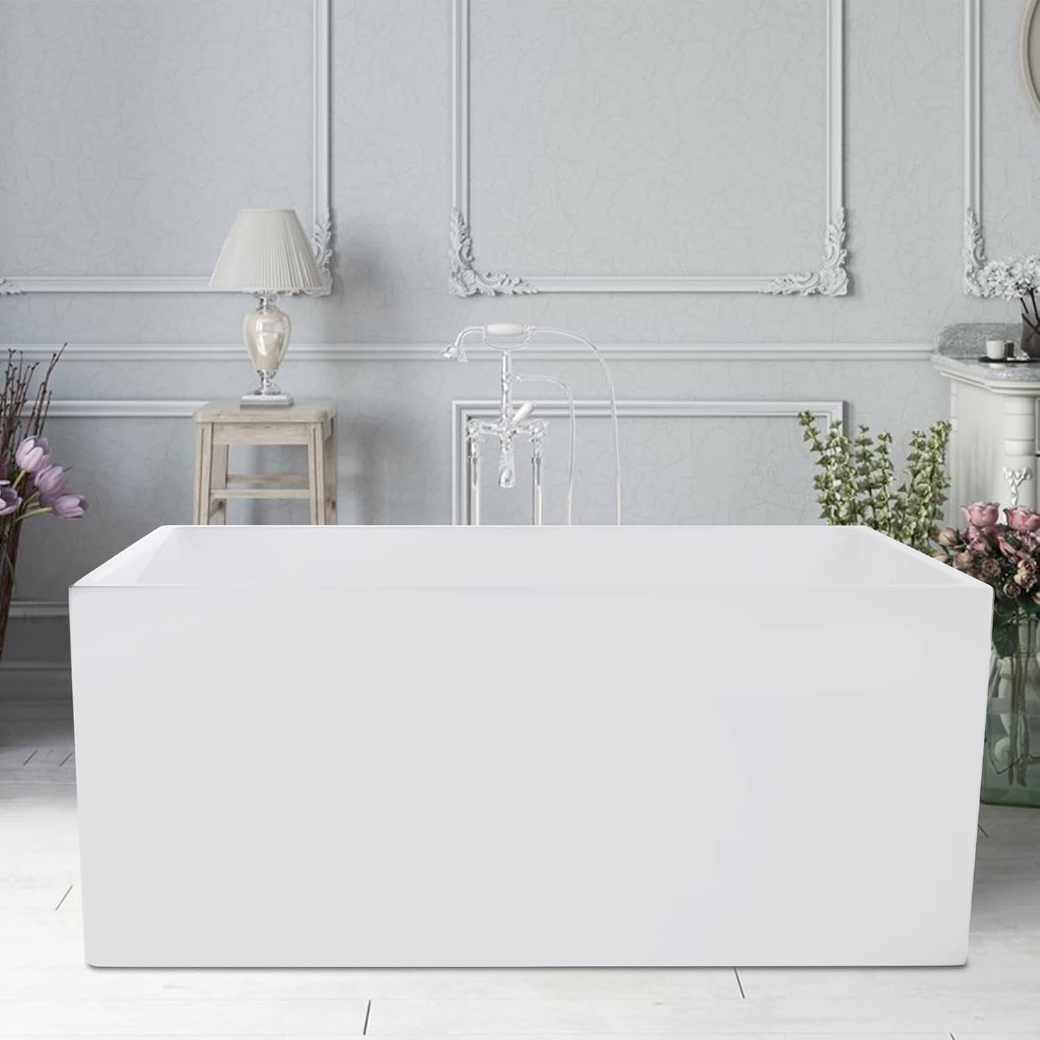 Vanity Art 55 x 29 Inch White Acrylic Freestanding Bathtub | Contemporary Design Soaking Tub with Pop-up Drain and Slotted Overflow Included, UPC Certified VA6816B-M-PW