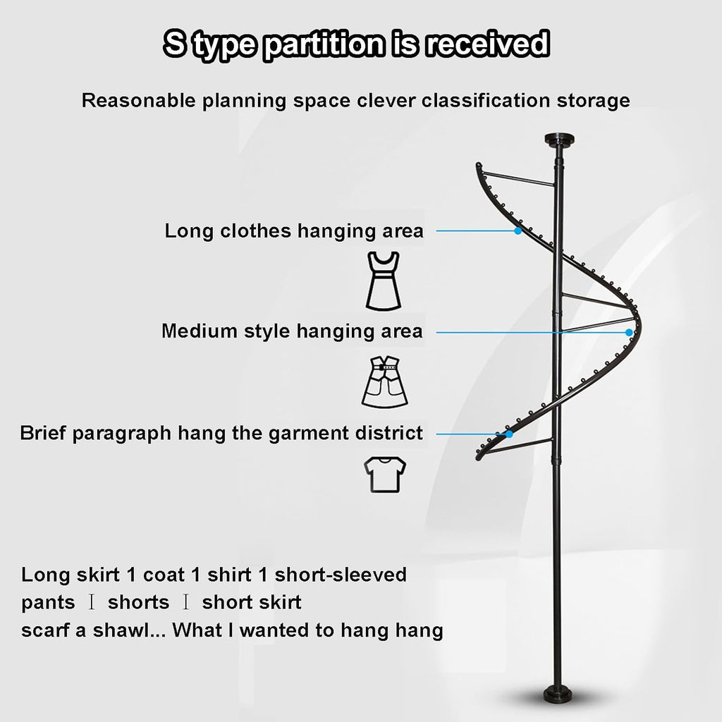 Spiral Rotating Clothing Rack 360° Heavy Duty Garment Rack Standing Metal Sturdy Freestanding Hanger for Wardrobe Storage, Bedrooms, Clothing Shops and Dormitories