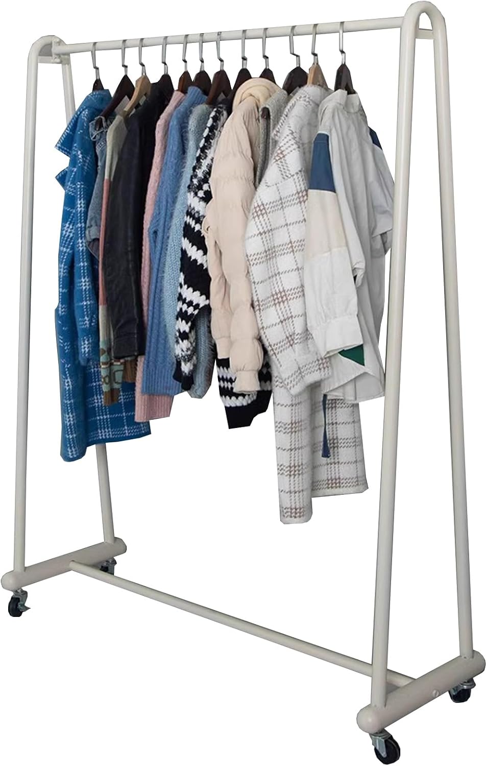 Heavy duty Garment rack Rolling Clothing Rack With Wheels Commercial Heavy Duty Clothes Rail For Hanging Clothes Single Rod Coat Rack For Bedroom And Boutiques Portable Clothes Organ (Black 100X40X16