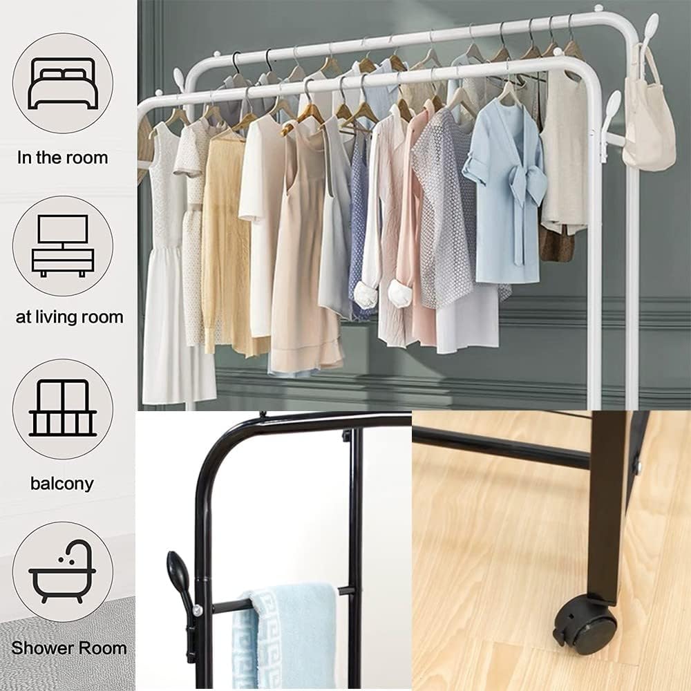Metal Clothes Rail, Coat Rack Stand, Freestanding Garment Rack, Bedroom Clothes Drying Rack with Storashelf, for Home Office Indoor/Black