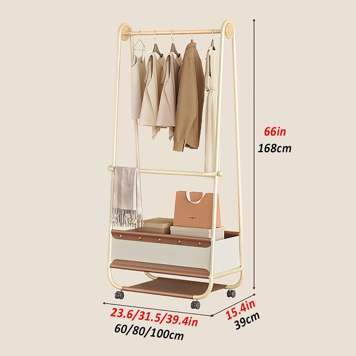 Double Rods Clothes Rack With Wheels, Heavy Duty Garment Rack, Metal Freestanding Clothing Organizer, Wardrobe Racks For Bedroom Living Room Laundry Balcony(60cm/23.6in)