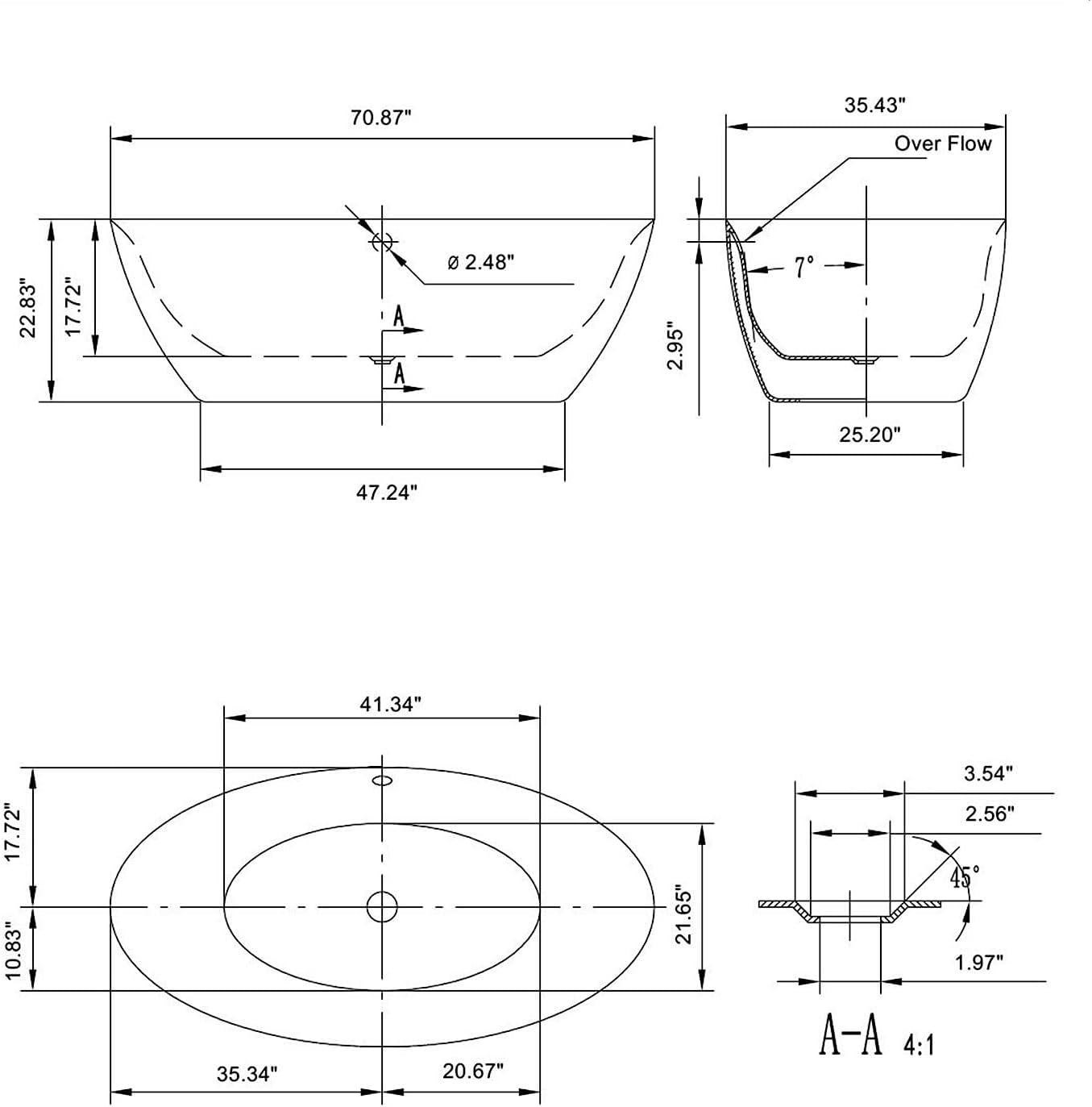 Empava EMPV-FT1503 71' Acrylic Freestanding Bathtub