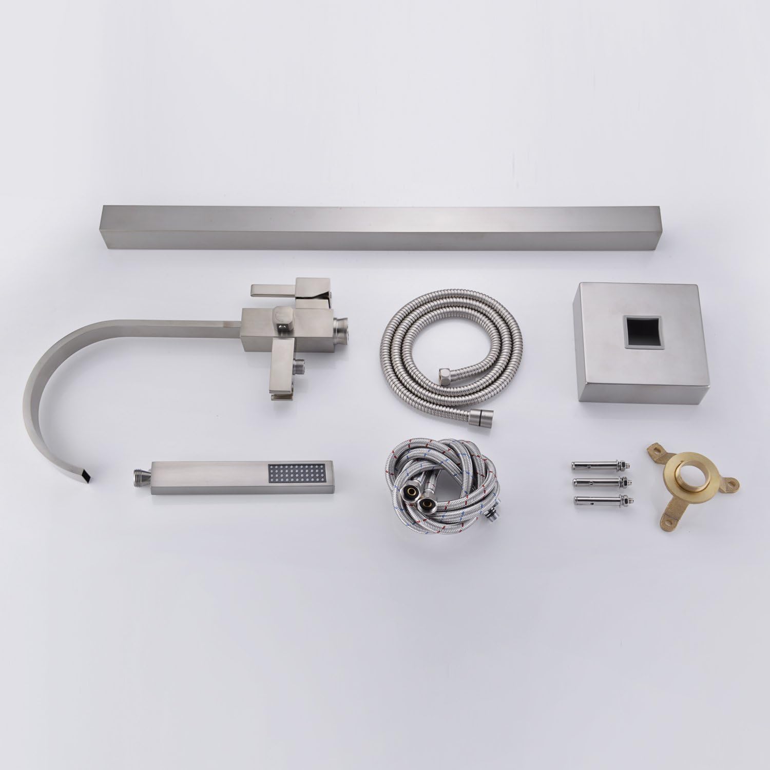 Freestanding Bathtub Faucet Tub Filler Brushed Nickel Waterfall Floor Mount Faucets Single Handle with Hand Shower