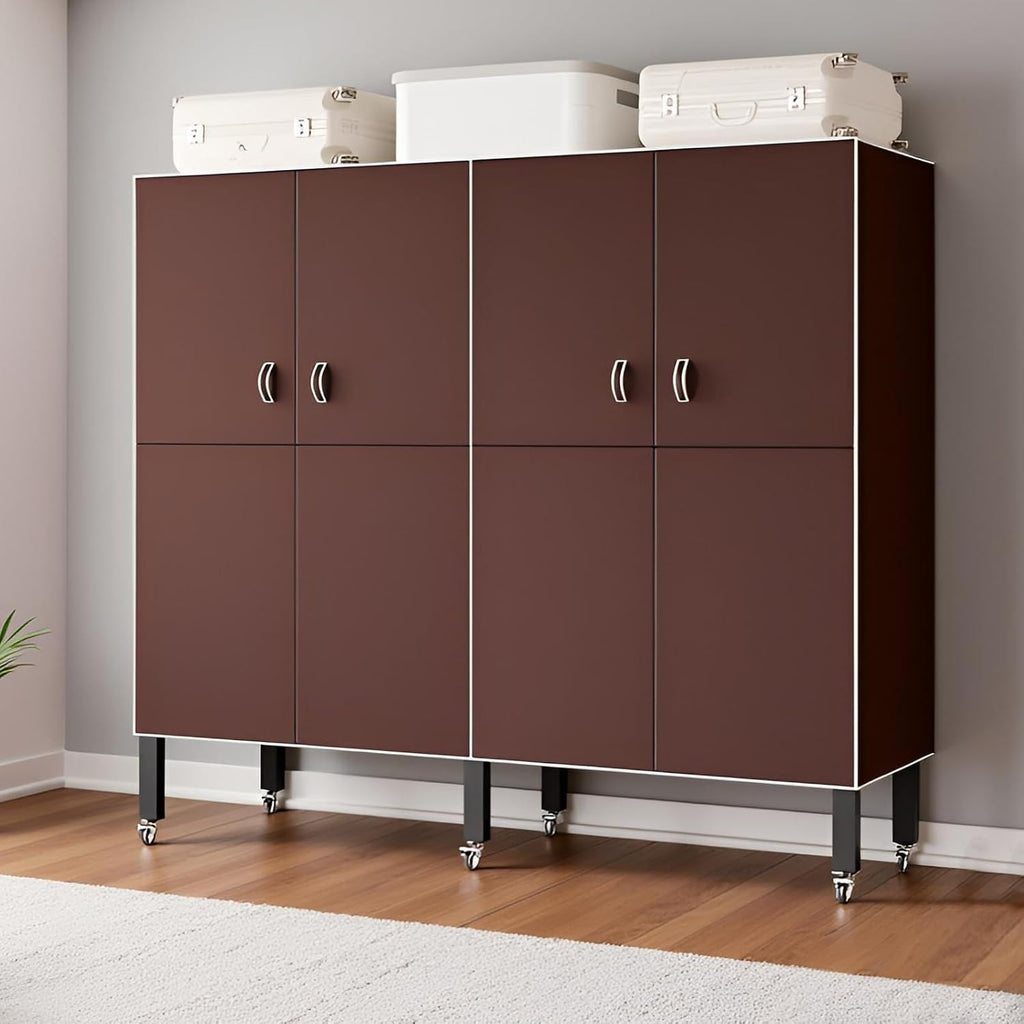 Heavy Duty Clothes Rack With Magnetic Door, Load 1500lbs, Foldable Portable Wardrobe Closet, Hanging Clothing Metal Garment Rack Closet System For Bedroom,Apartments,Rentals (Brown KT, 190cm/75in)