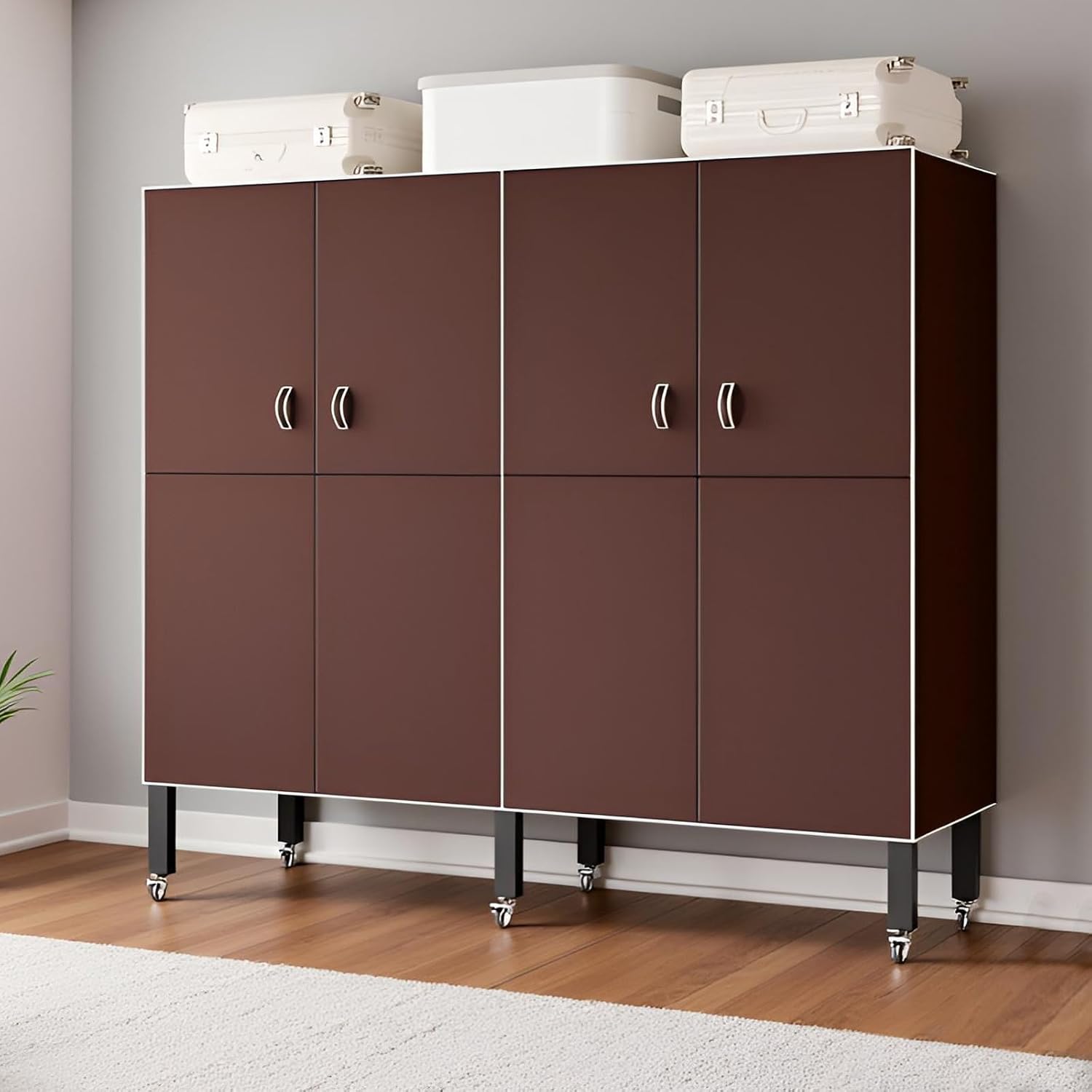 Heavy Duty Clothes Rack With Magnetic Door, Load 1500lbs, Foldable Portable Wardrobe Closet, Hanging Clothing Metal Garment Rack Closet System For Bedroom,Apartments,Rentals (Brown KT, 190cm/75in)