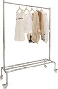 Heavy duty Garment rack 2-in-1 Clothing Rack On Wheels, Multi-functional Clothes Rack With Storage Rack, Rolling Clothes Organizer For Bedroom And Living-room, Silver Stainless Steel Coat Rack ( 150X