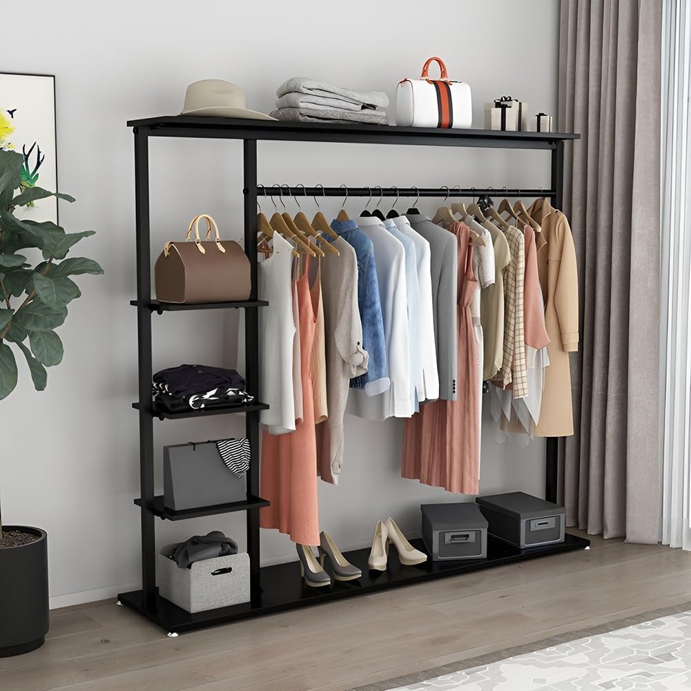 Black Large Clothing Rack 4 Tiers Heavy Duty Garment Rack Freestanding Closet Organizer, Max Load 330LBS(100x35x155cm)