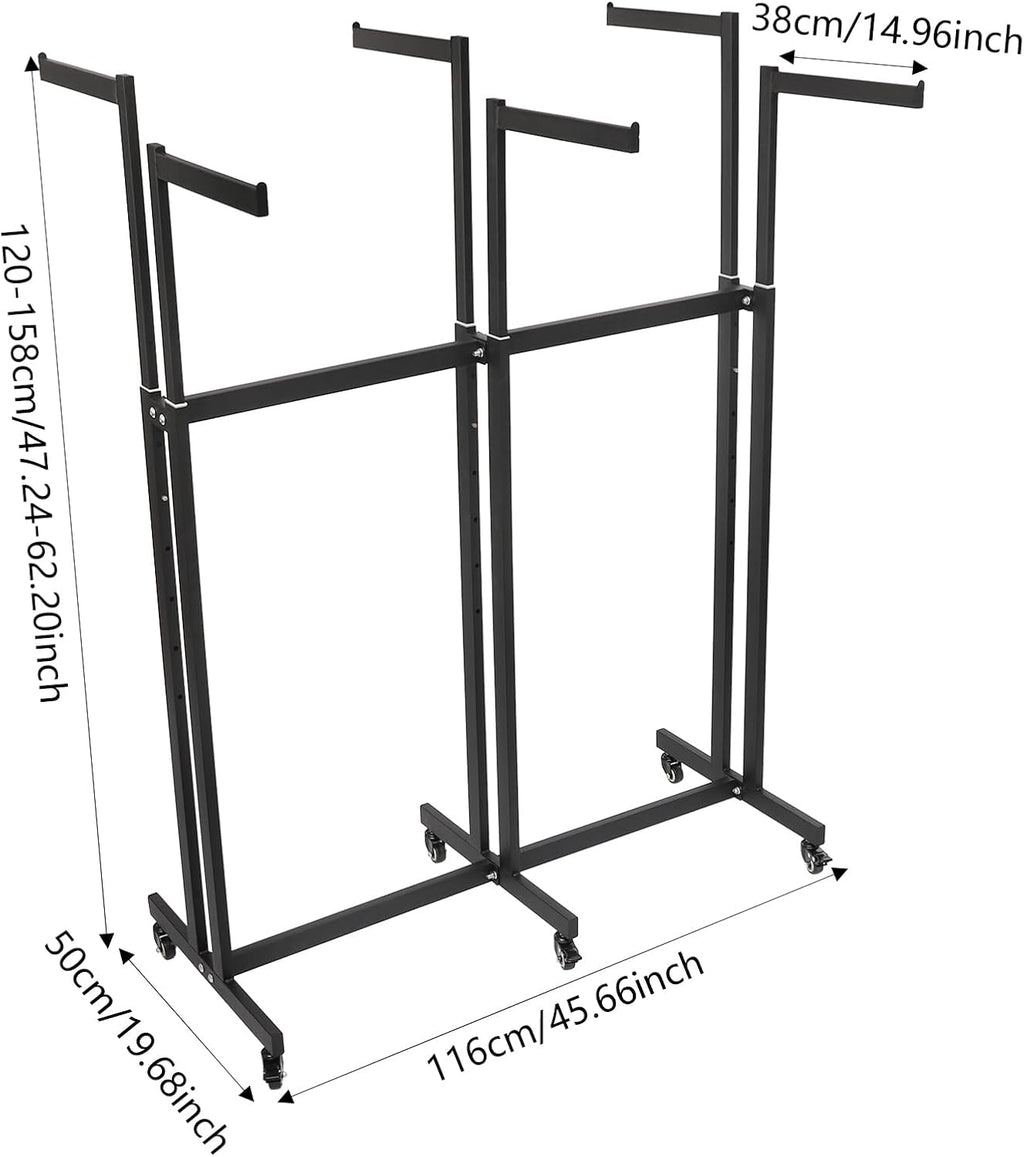 Heavy Duty Garment Rack, Height-Adjustable Clothing Rack with 6 Arms, Floor Standing with Wheels, 165 lbs Load Capacity for Hanging Clothes