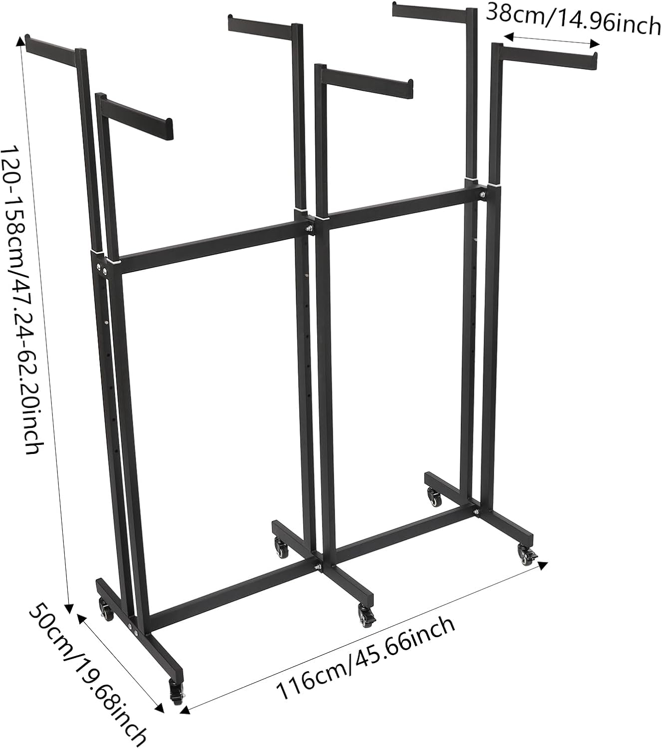 Heavy Duty Garment Rack, Height-Adjustable Clothing Rack with 6 Arms, Floor Standing with Wheels, 165 lbs Load Capacity for Hanging Clothes
