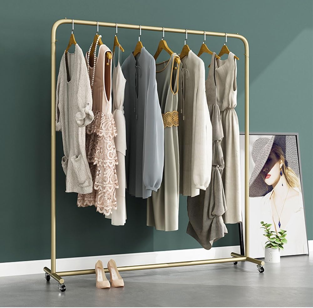 Metal Garment Rack with Wheels, Heavy Duty Clothing Rack for Bedroom and Boutique, Modern Commercial Clothes Rack Rail for Freestanding Single(120cm/47.2in)
