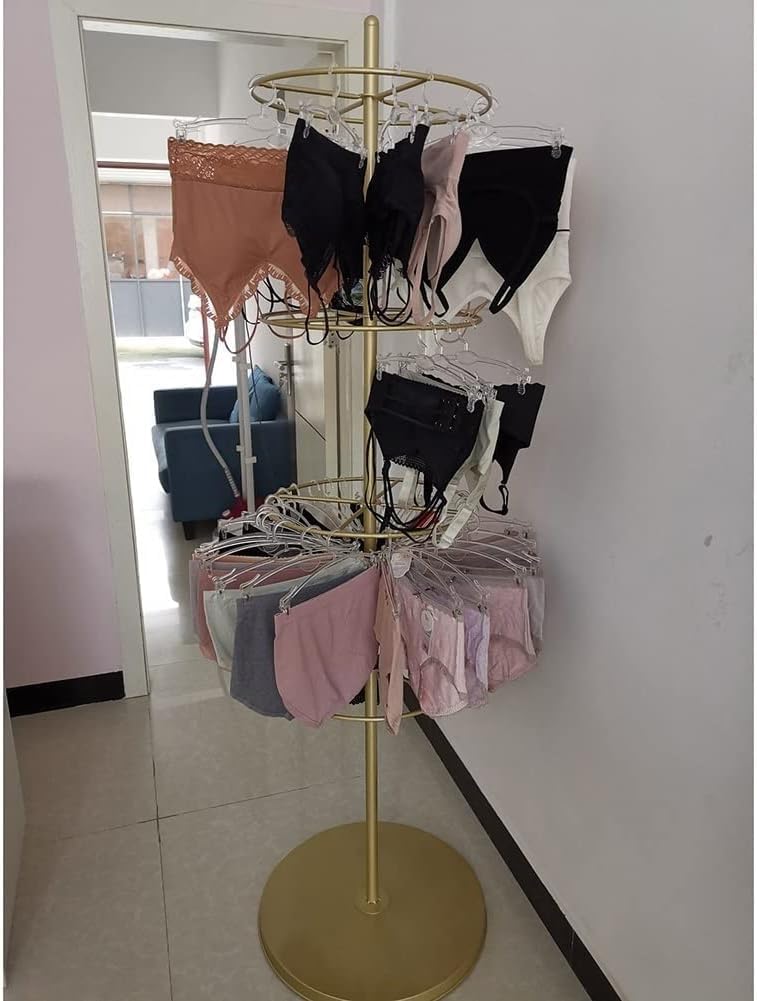 Round Clothing Display Rack,Floor Standing Metal Rotating Clothes Hanging Rack,Heavy-Duty Retail Store Garment Rack,Underwear Display Stand Hanger for Bra/Shorts/Socks