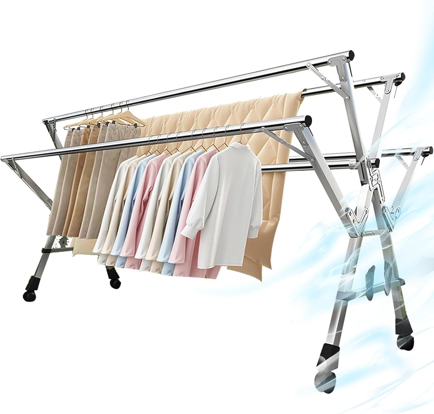 Laundry Room Collapsible Clothes Drying Rack, Garment Rack On Wheels Portable, Laundry Stand Organizer, Stainless Steel Clothes Drying Rack Outdoor (200cm/79in)
