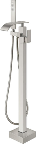 Aolemi Freestanding Bathtub Faucet Floor Mount Tub Filler Waterfall Free Standing High Flow with Handheld Shower Mixer Taps Swivel Spout Brushed Nickel