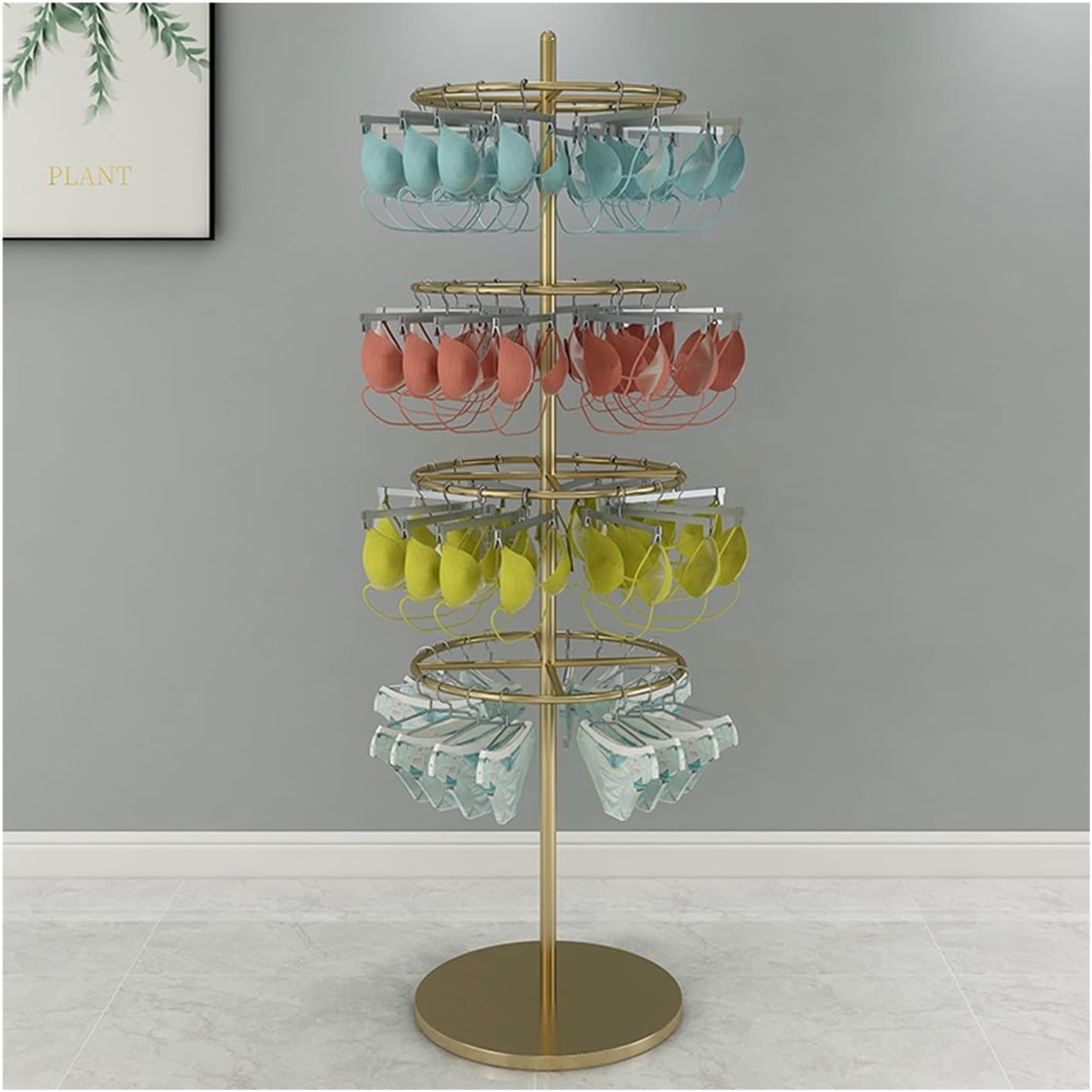 Clothes RackUnderwear Rack, Clothing Store Display Stand, Freestanding Retail Boutique Home Floor-Standing Storage Shelf, Lingerie Bra Shorts Panties Hanging Rack Hanger,Gold-50x175CM