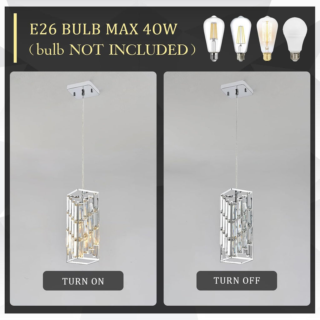 CATINER Chrome Crystal Pendant Lights 3 Pack, Mini Hanging Pendant Lighting Fixture with Adjustable Cord, Modern Kitchen Island Pendant Lights for Dining Room, Bedroom, Hallway, E26 Base