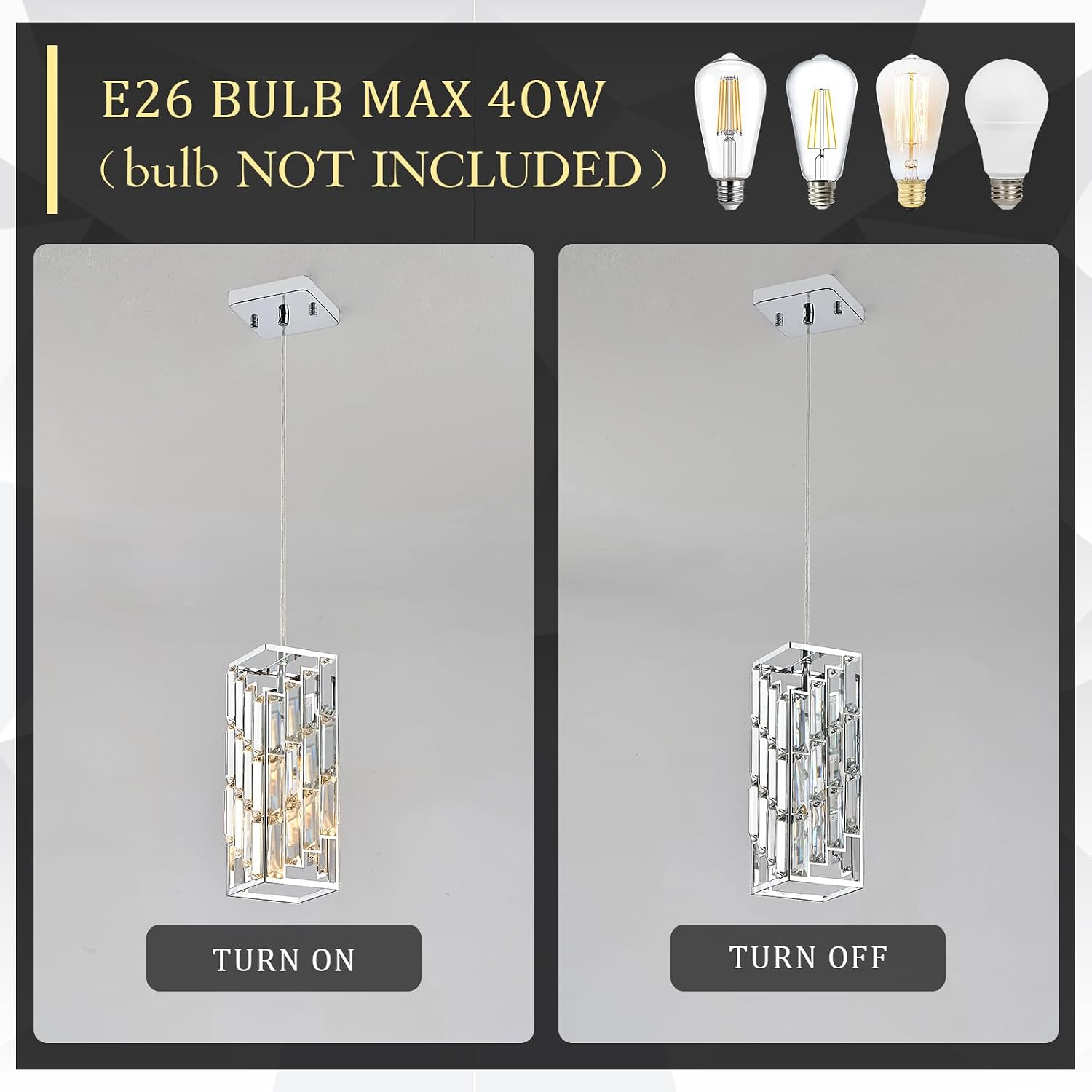 CATINER Chrome Crystal Pendant Lights 3 Pack, Mini Hanging Pendant Lighting Fixture with Adjustable Cord, Modern Kitchen Island Pendant Lights for Dining Room, Bedroom, Hallway, E26 Base