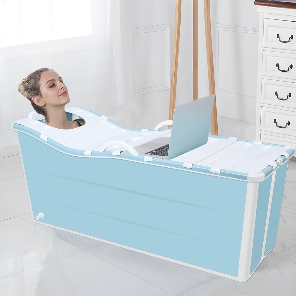 Portable Foldable Bathtub, Bathing Tub for Shower Stall, Portable Bathtub for Adult, Space Saving Home Spa Bath, Freestanding Effortless Folding Bathtub with Thermal Lid, Handrail Pink