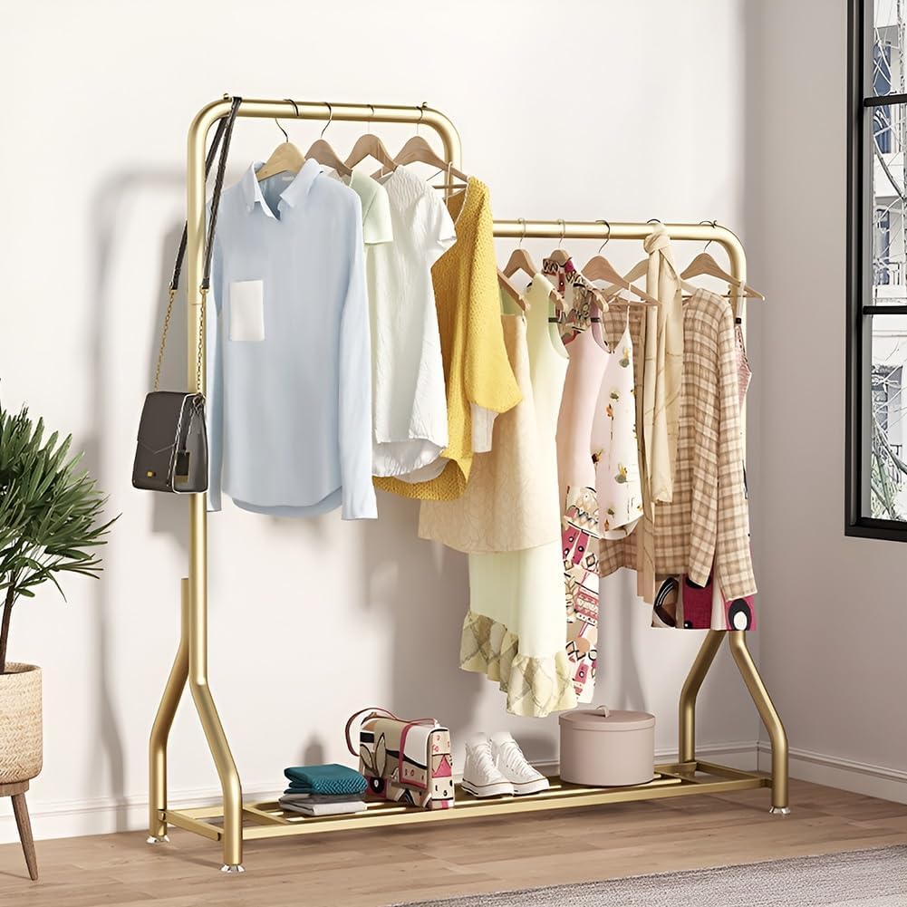 Fashion Freestanding Garment Rack Heavy-Duty Gold Clothing Rack with Shelf for Hanging Clothes, Garments and Coats(100 x 40 x160 cm)