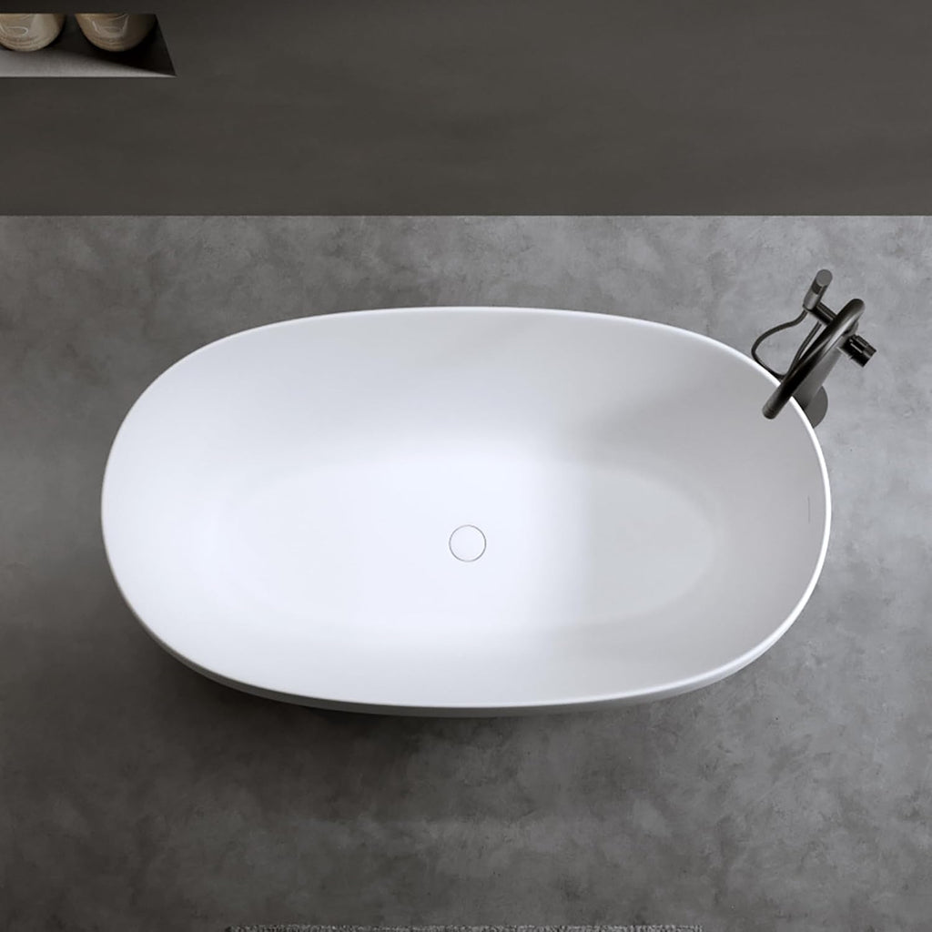 Favfurish 47' Freestanding Stone Resin Bathtub,Oval Shape Contemporary Soaking Tub w/Pop-Up Drain & Overflow, Compact Design for Small Spaces, Matte White
