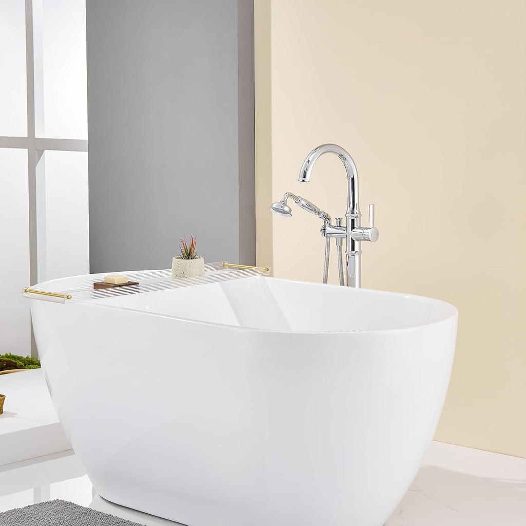Wowkk Free Standing Tub Faucet Chrome Tub Filler Freestanding Bathtub Faucets Brass Tub Faucet with Hand Shower