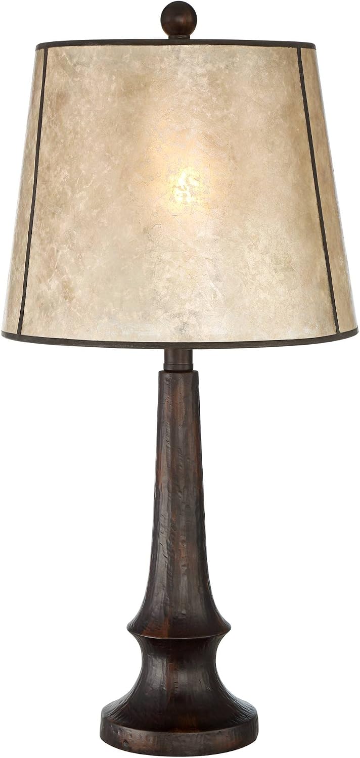 Franklin Iron Works Naomi Modern Industrial 3-Way Table Lamp 25' High with Dimmer and USB Charging Port Aged Bronze Brown Mica Drum Shade for Bedroom Living Room Desk Nightstand Bedside Night Stand