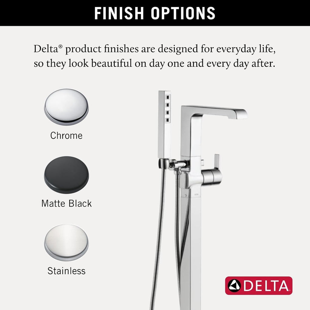 Delta Ara Freestanding Tub Faucet with Hand Held Shower, Chrome Floor Mount Tub Filler, Chrome T4767-FL (Valve Not Included)