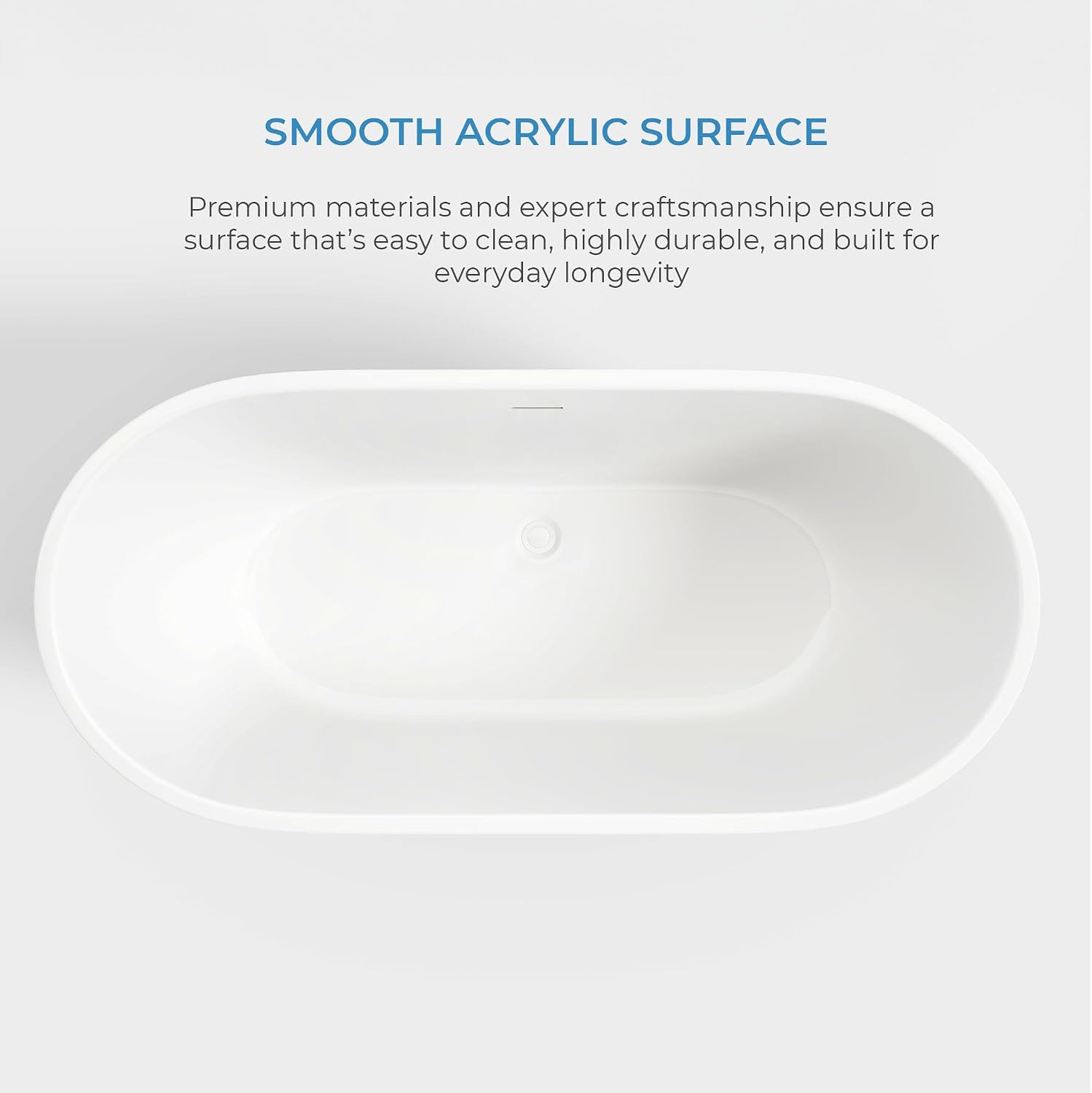OVE Decors Ayago 59 in. Solid Surface Freestanding White Acrylic Soaking Bathtub, with Overflow and Brushed Gold Pop-up Drain