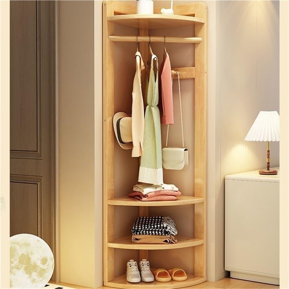 Wood Corner Coat Rack with Storage Shelf Clothing Rack Garment Racks with Rack for Entryway Living Room Solid Construction(Natural)