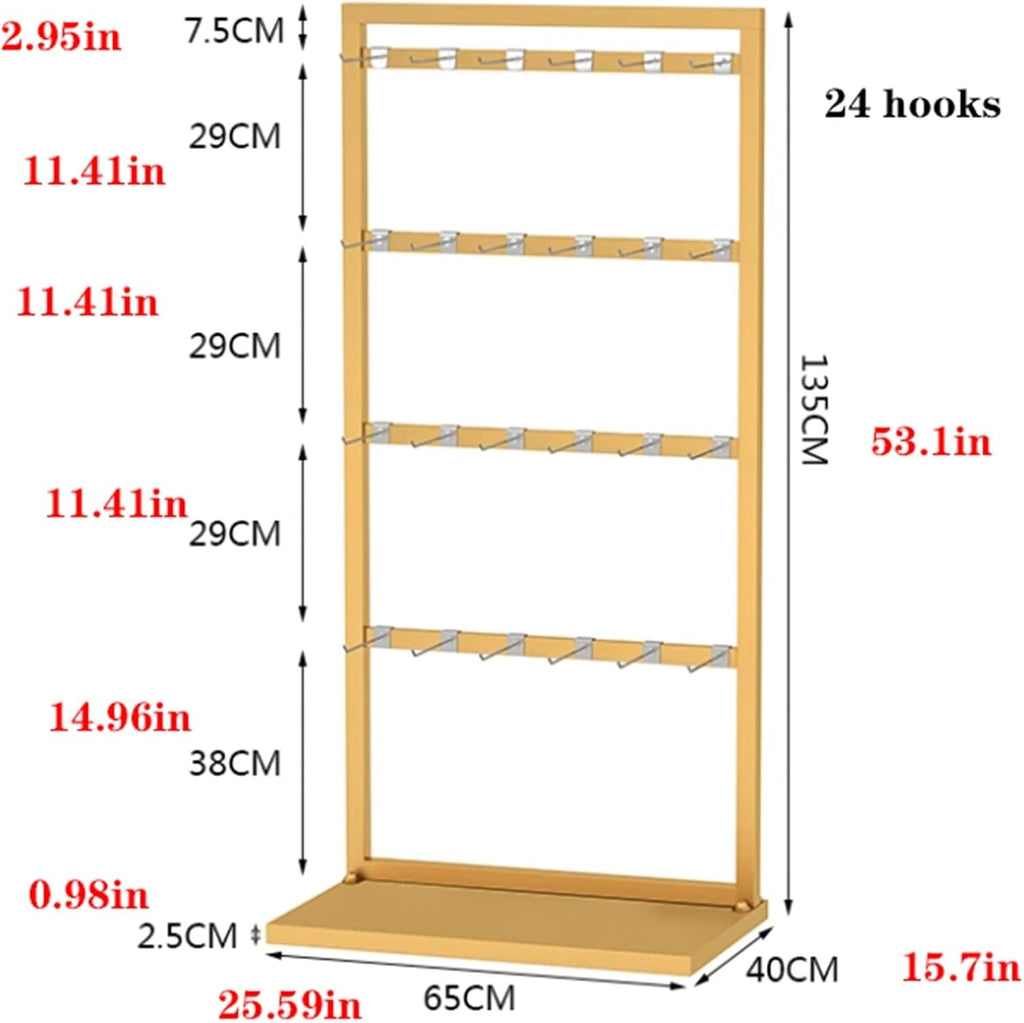 Freestanding Underwear Display Stands, Metals, Clothing Store Boutiques Retail Lingerie Garment Rack, Commercial Shelves, for Socks Bra Panties Scarves, 53in(Gold)