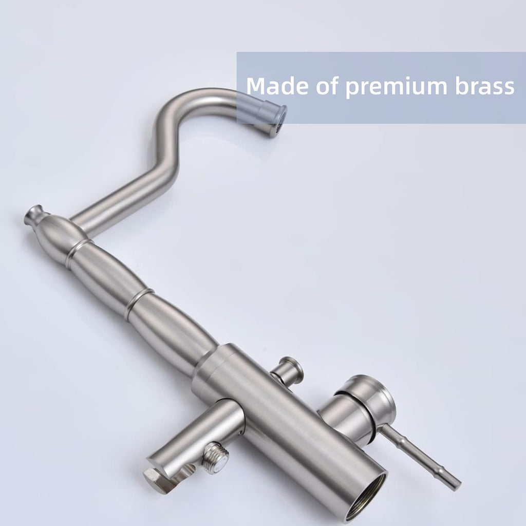Free Standing Tub Faucet Brushed Nickel, Brass Freestanding Bathtub Faucet, Stylish Tub Filler Stand Alone Clawfoot Tub faucet Tub Fillers Floor Mounted Tub Filler with Rotate Handheld