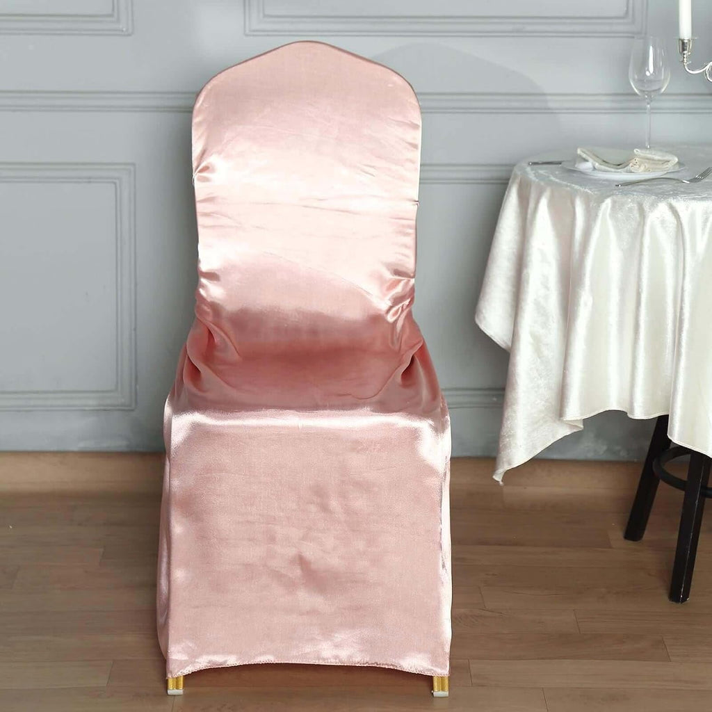 Tableclothsfactory Dusty Rose Silky Satin Universal Chair Covers Fits All Type of Chairs Event Dinning Slipcover for Wedding Party Banquet