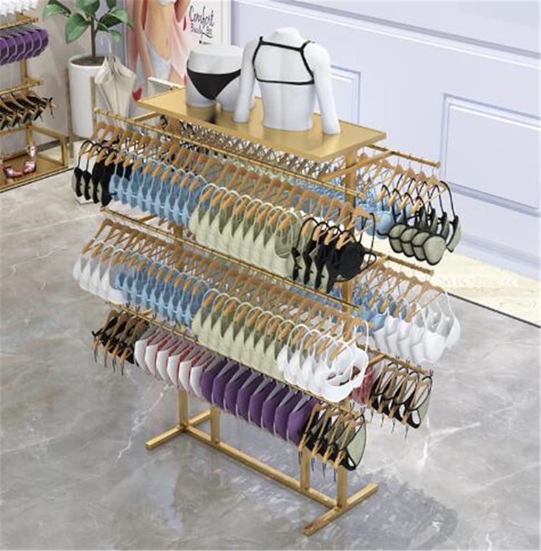 3 Layer Bra Rack Clothes Rack, Stand Clothes Rack Freestanding Underwear Display Stands for Retail Stores, Racks for Underwear Storage Commercial Shorts Storage Shelf