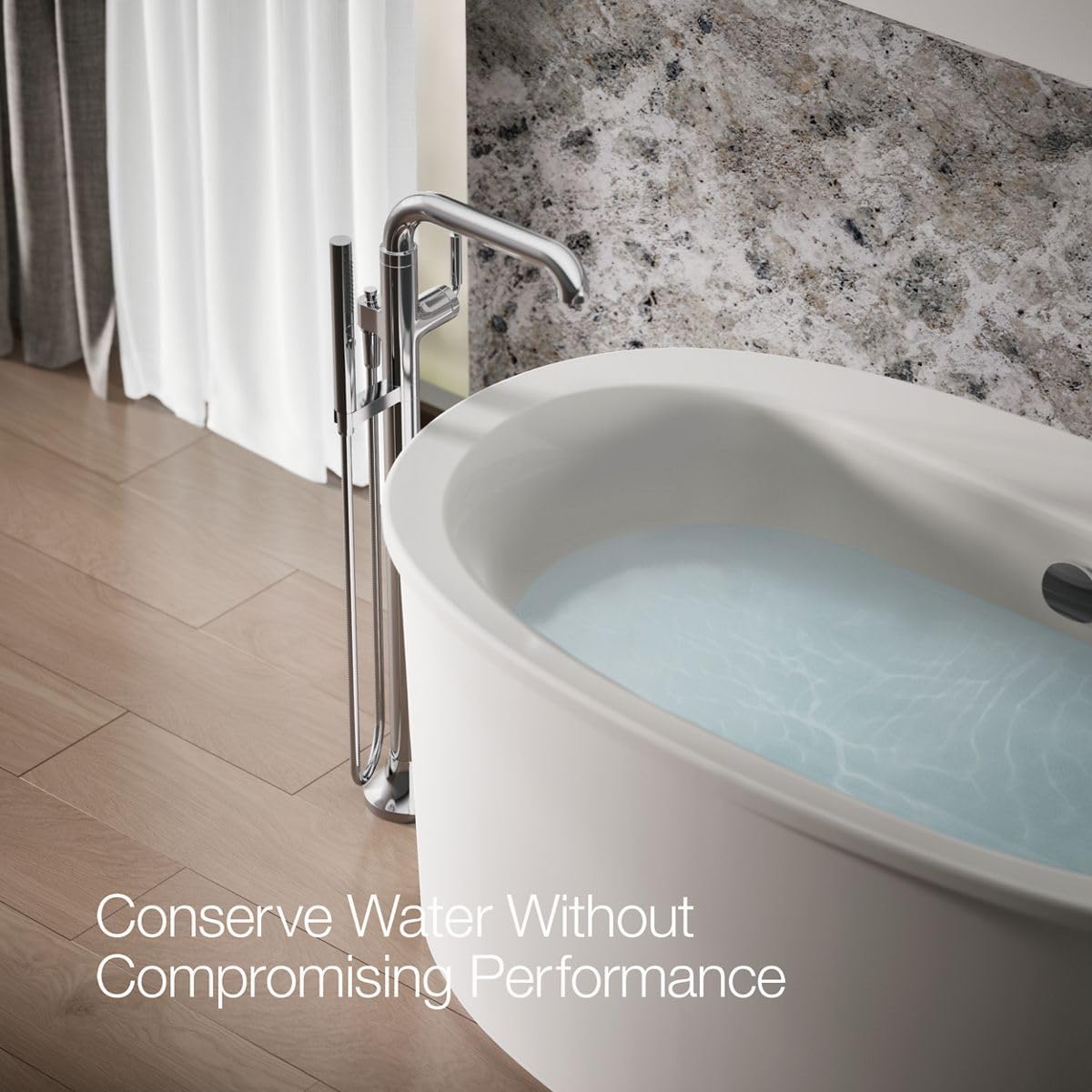 Kohler T27424-4-CP Tone™ Floor-mount bath filler trim with handshower, Polished Chrome