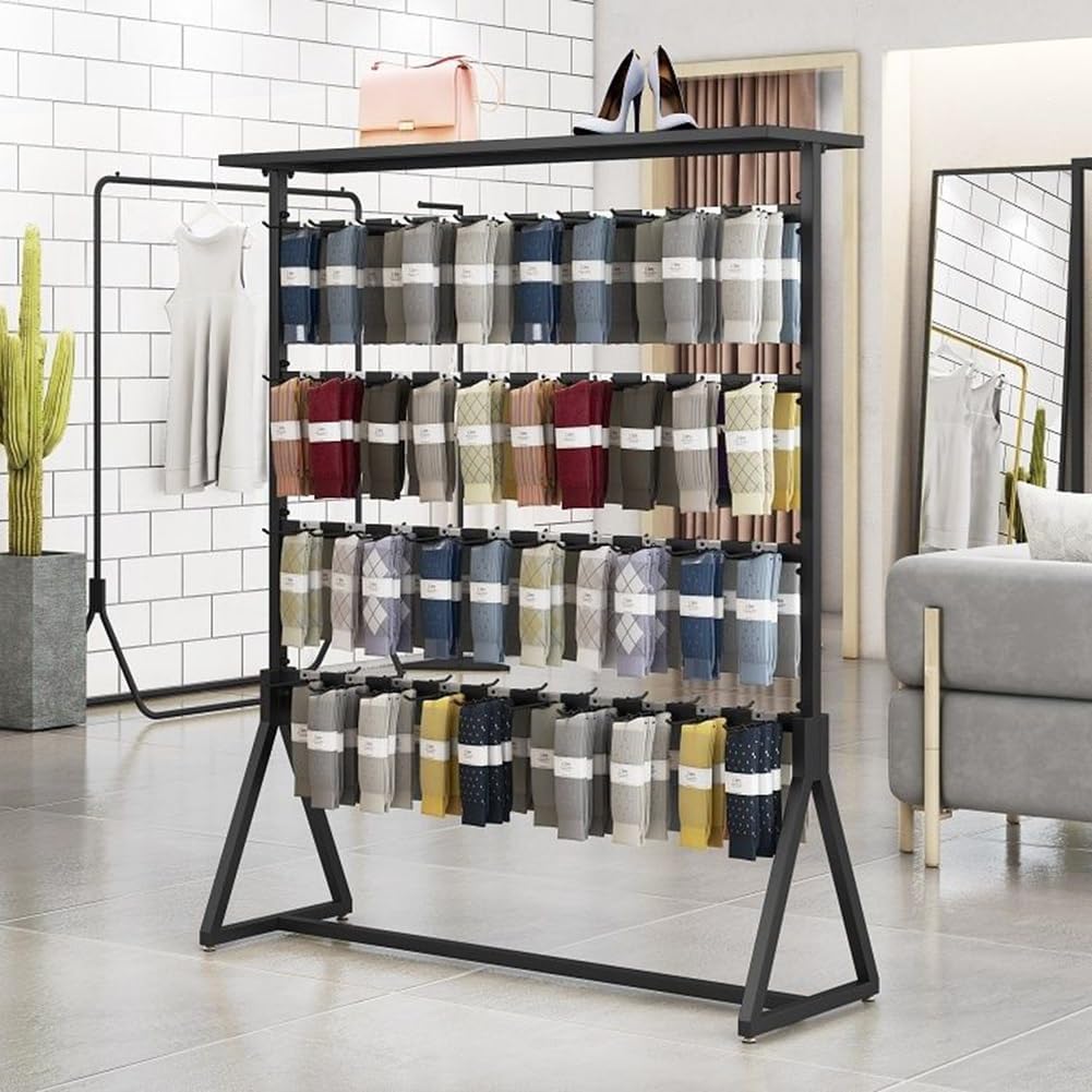 Clothing Store Underwear Rack, 3- Tier Freestanding Socks Phone Case Organizer Shelves, Double Sided Bra Shorts Swimwear Retail Store Display Hanger，Gold 120x40x135cm