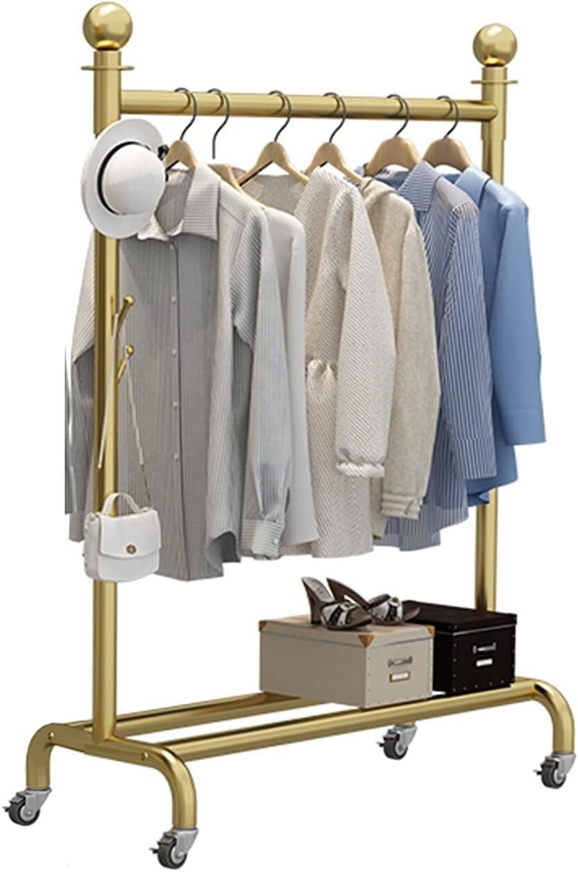 Rolling Garment Rack with Shelf and Wheels, Metal Clothing Stand for Bedroom, Living Room, Retail Use, Storage Organizer(100X40X155Cm)