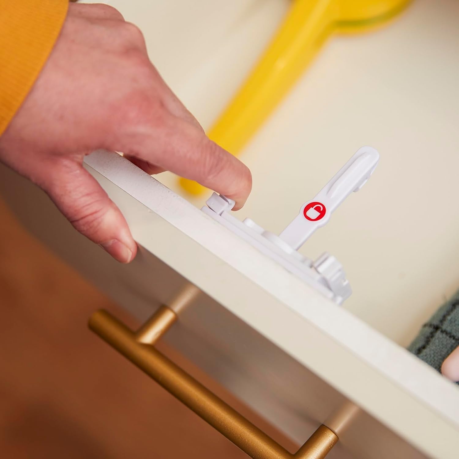 Safety 1st - Secure-to-Explore Adhesive Cabinet Locks Baby Proofing, ChildLocks for Cabinets and Drawers (4 Locks), White (Pack of 12)