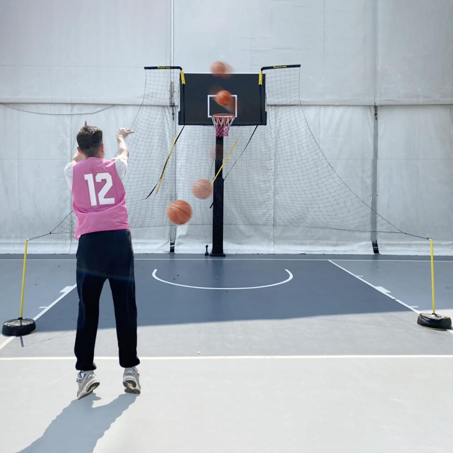Gymnasium Court Basketball Rebounder Return System, Large Basketball Net Catcher Compatible with Indoor & Outdoor Basketball Hoops