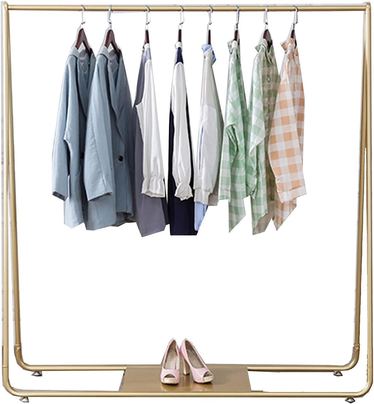 Coat Racks Coat Rack with Wheels and Shelves Garment Racks Portable Clothing Rail Rolling Hanger Single Rod Clothes Retail Display Stand,Gold-100X40X155Cm
