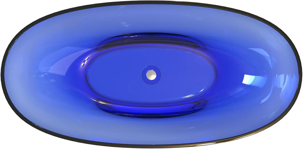 Stone Resin Freestanding Bathtub 61', Elegant Oval Shape Soaking Tub, Solid Surface Stand Alone Bathtub with Drain & Integrated Slotted Overflow Transparent Blue AMFS303-1550-TPBLUE