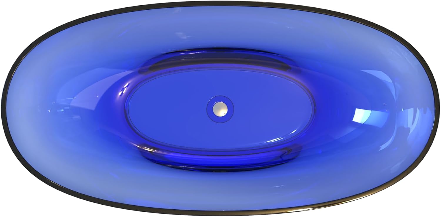 Stone Resin Freestanding Bathtub 61', Elegant Oval Shape Soaking Tub, Solid Surface Stand Alone Bathtub with Drain & Integrated Slotted Overflow Transparent Blue AMFS303-1550-TPBLUE
