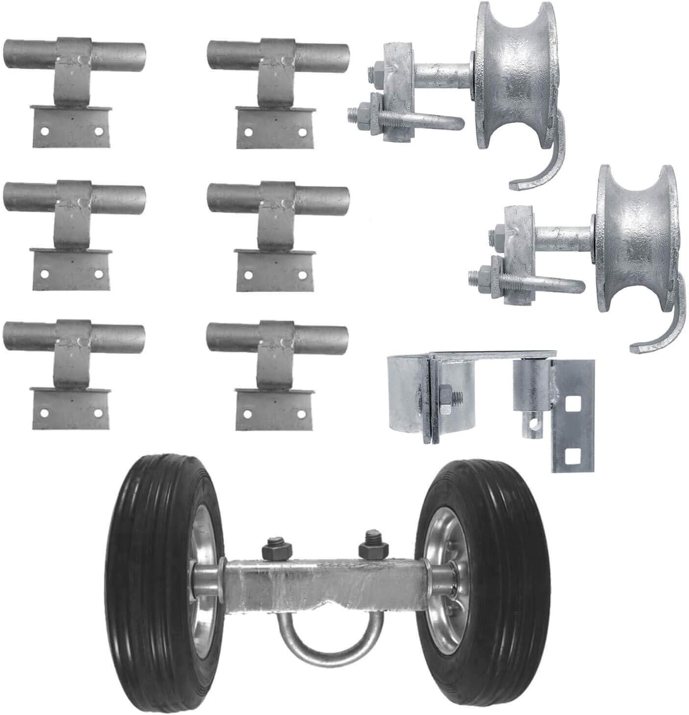 6' CHAIN LINK WALL MOUNTED ROLLING GATE HARDWARE KIT: (Chain Link Fence Gate Parts) (6' Rut Runner, 2 Track Wheels, 6 Wall Mounted Track Brackets, 1 Rolo Latch)