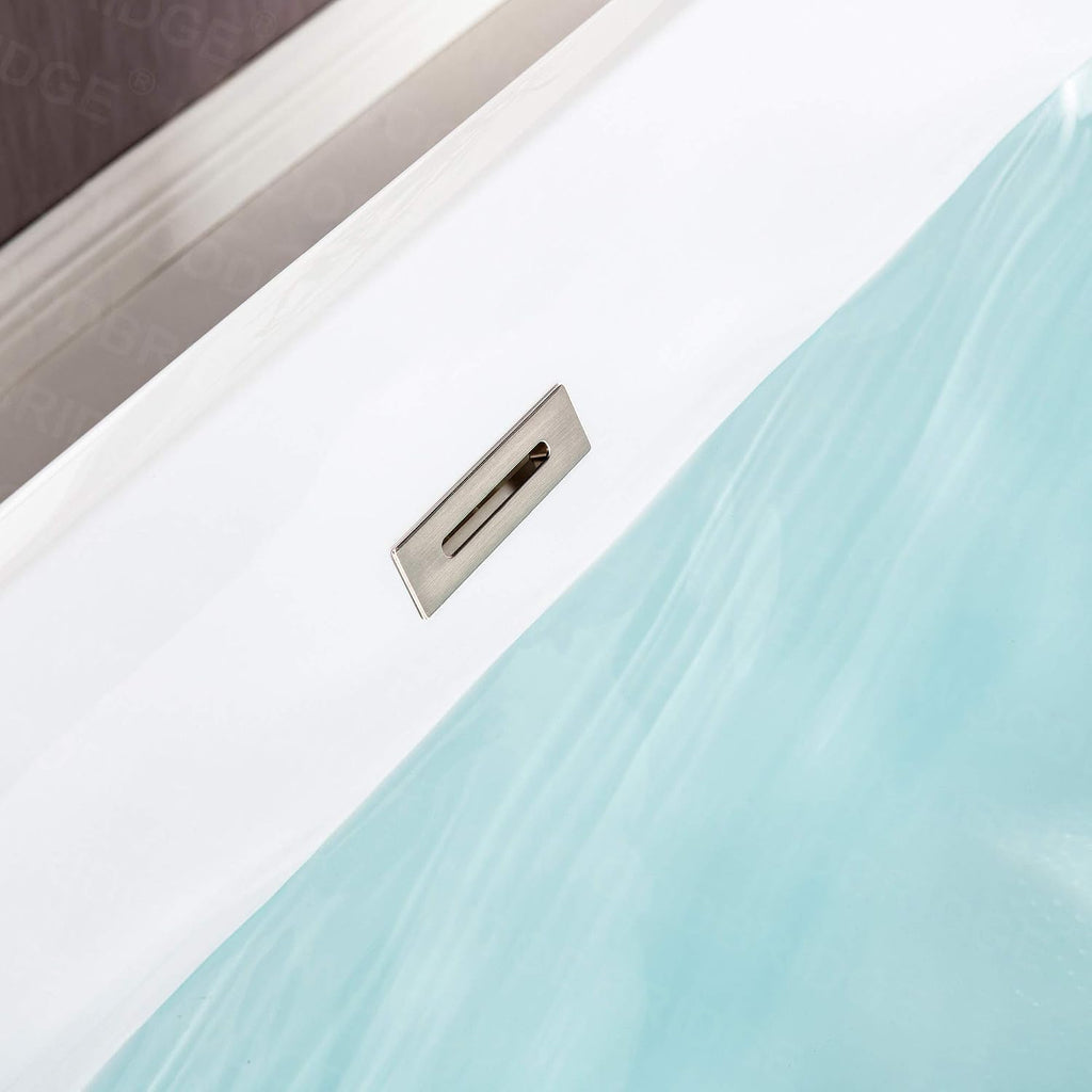 WOODBRIDGE 67' Acrylic Freestanding Bathtub Contemporary Soaking White Tub with Brushed Nickel Overflow and Drain，BTS1609 -B/N-Drain &O