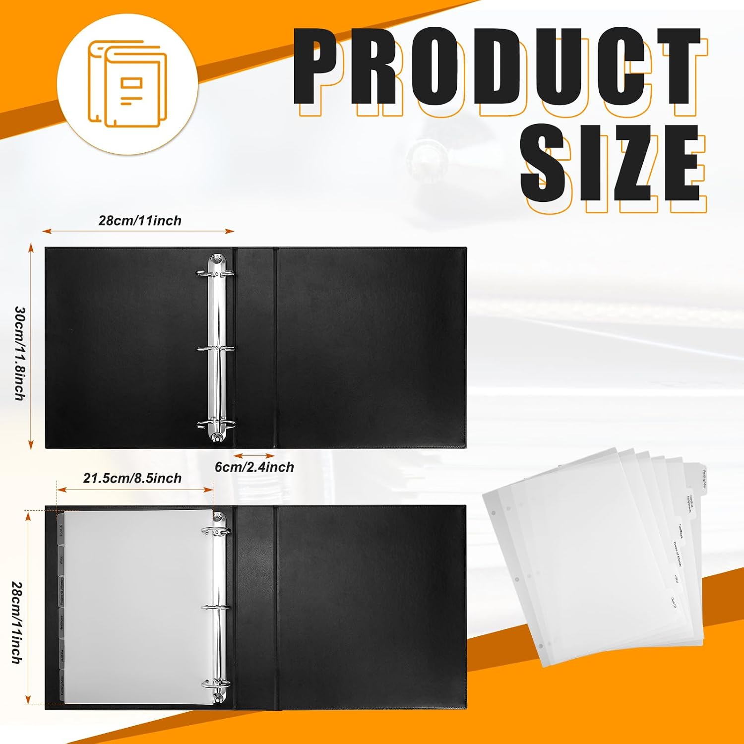Dunzoom 20 Pcs Estate Planning Portfolio Binder PU Leather 3 Ring Binders with Gold Title and Index Tab Dividers, 11'' x 11.8'' x 2.4'' Estate Planning Organizer (Black)