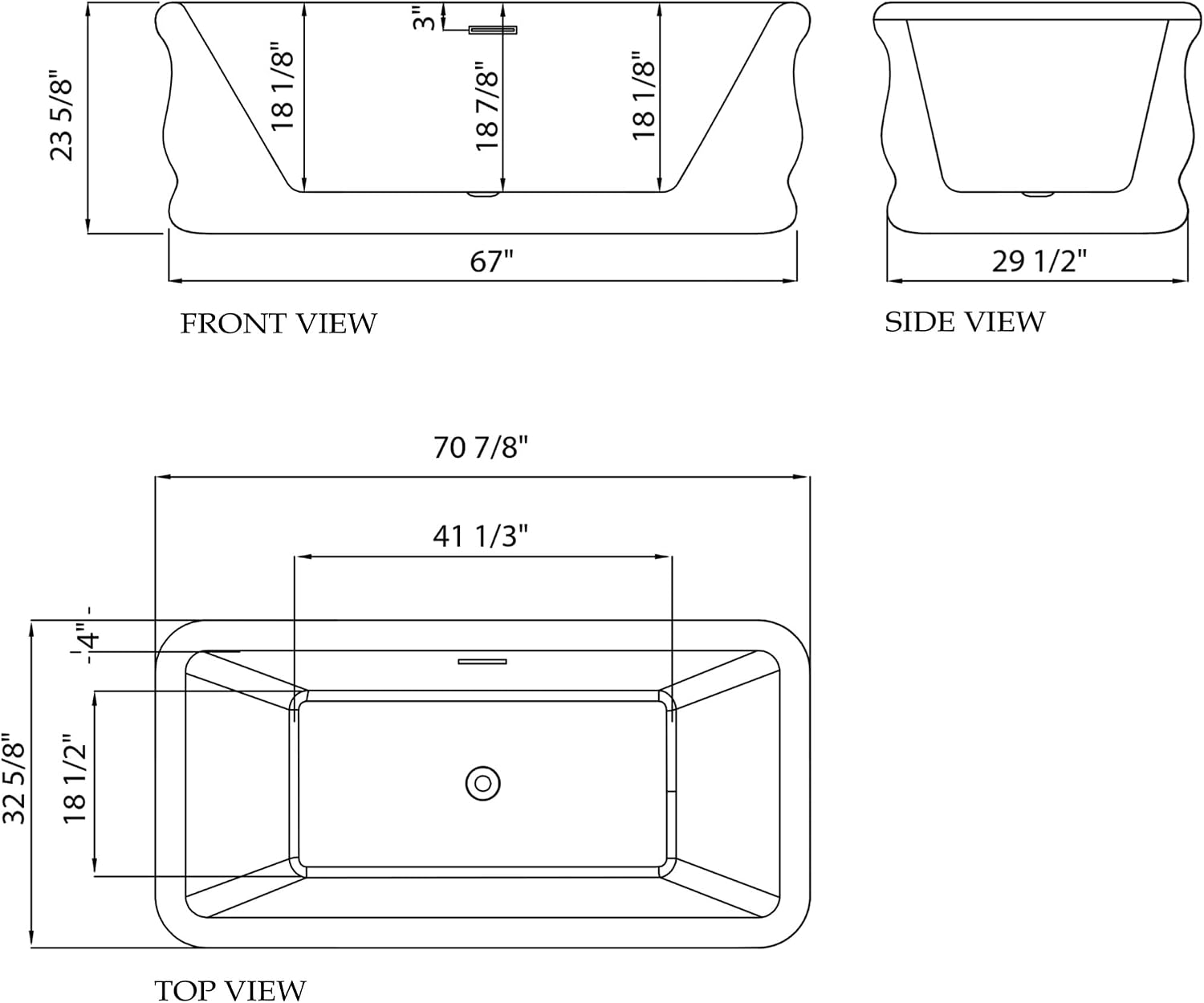 Crest 70-7/8 in. L x 32-2/3 in. W x 23-5/8 in. H Freestanding Acrylic Bathtub, Matte Black Drain