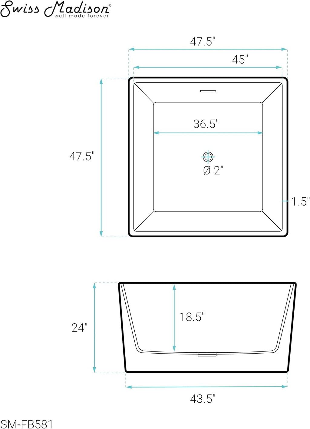 Voltaire 47' Square Freestanding Bathtub